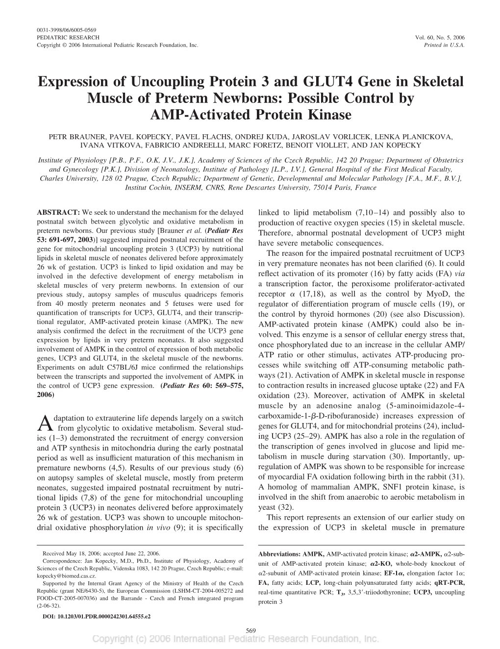 Expression of Uncoupling Protein 3 and GLUT4 Gene in Skeletal Muscle of Preterm Newborns: Possible Control by AMP-Activated Protein Kinase