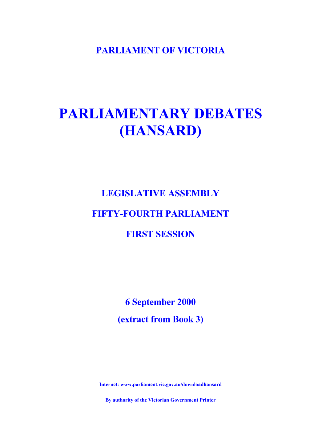 Assembly Parlynet Extract 06 September 2000 from Book 3