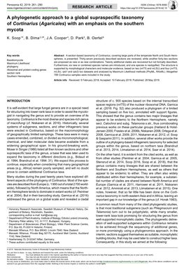 A Phylogenetic Approach to a Global Supraspecific Taxonomy of Cortinarius (Agaricales) with an Emphasis on the Southern Mycota