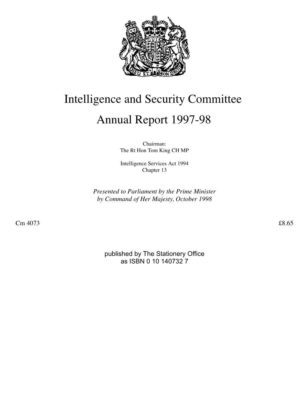 Intelligence and Security Committee Annual Report 1997-98