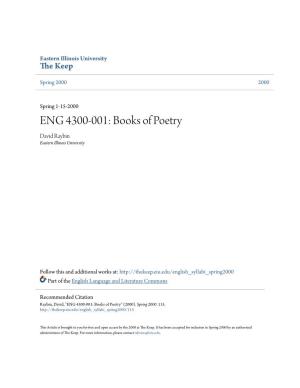 ENG 4300-001: Books of Poetry David Raybin Eastern Illinois University