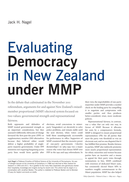 Evaluating Democracy in New Zealand Under MMP
