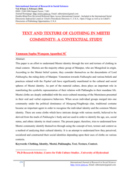 Text and Texture of Clothing in Meetei Community: a Contextual Study