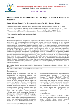Conservation of Environment in the Sight of Sheikh Nur-Ud-Din Rishi(R.A)*