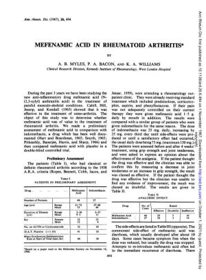 Mefenamic Acid in Rheumatoid Arthritis*