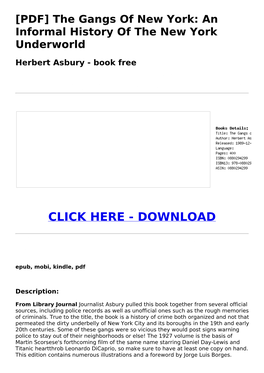 An Informal History of the New York Underworld Herbert Asbury