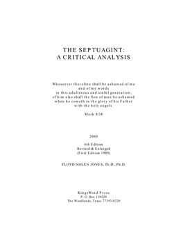 The Septuagint: a Critical Analysis