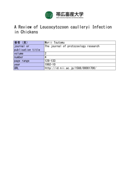 A Review of Leucocytozoon Caulleryi Infection in Chickens