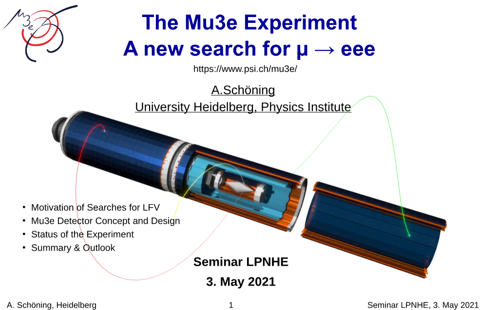 The Mu3e Experiment a New Search for Μ → Eee A.Schöning University Heidelberg, Physics Institute