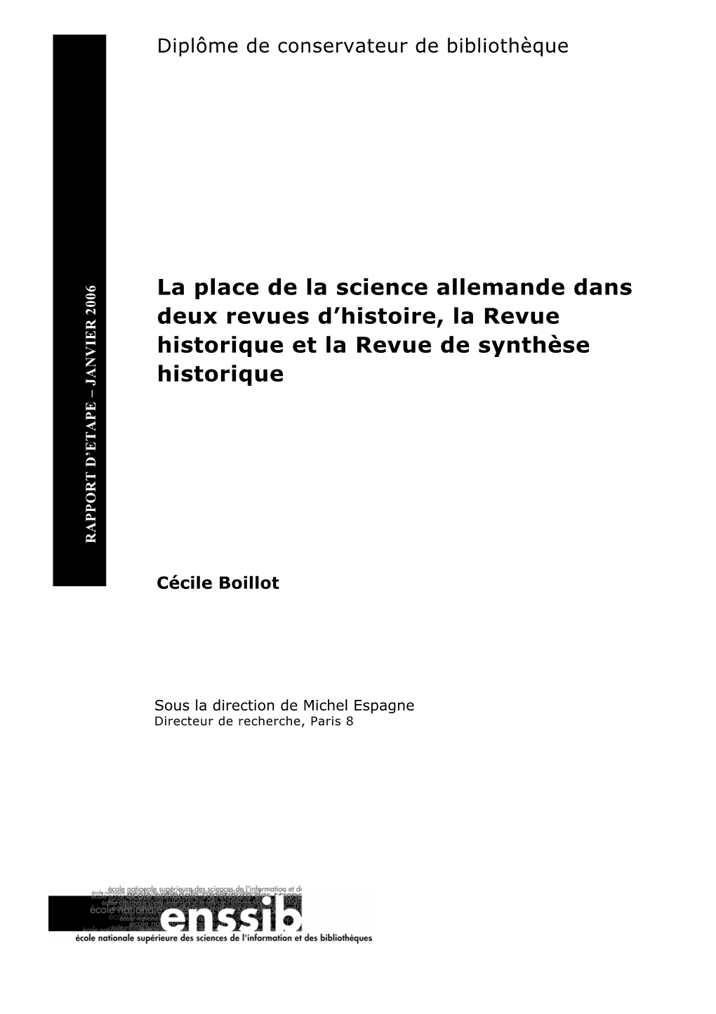 La Place De La Science Allemande Dans Deux Revues D'histoire, La