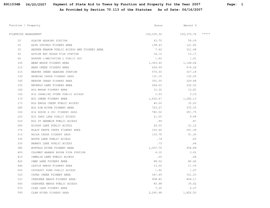 R911034B 06/20/2007 Page: 1 Payment of State Aid to Towns By