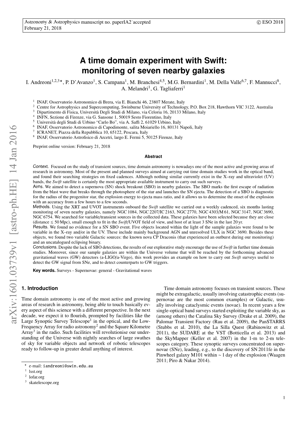 A Time Domain Experiment with Swift: Monitoring of Seven Nearby Galaxies I