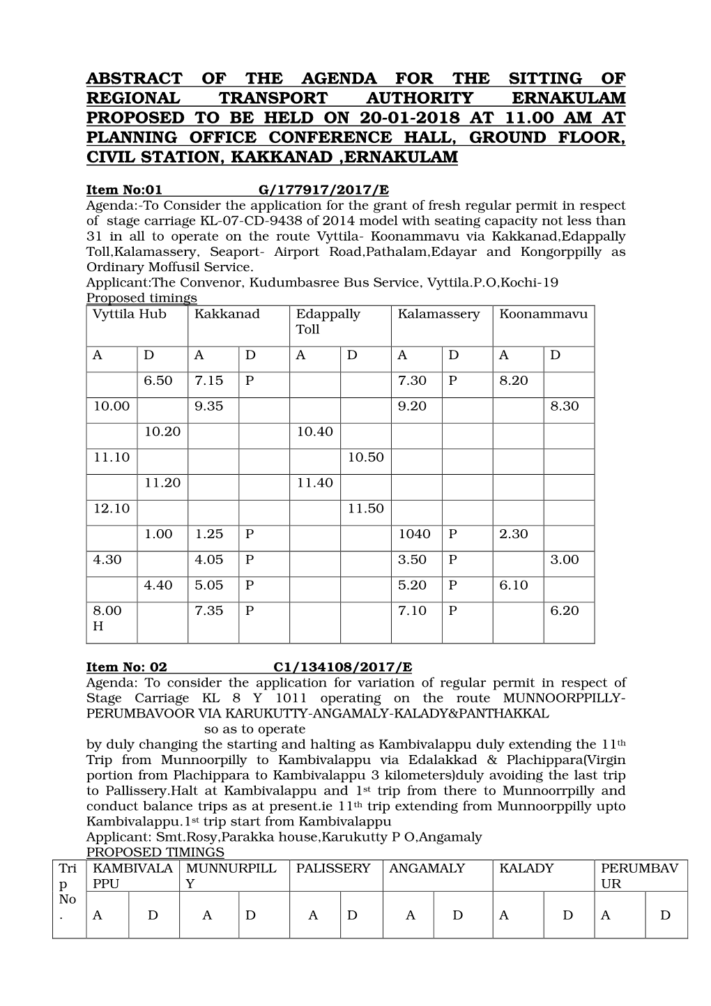 Abstract of the Agenda for the Sitting of Regional