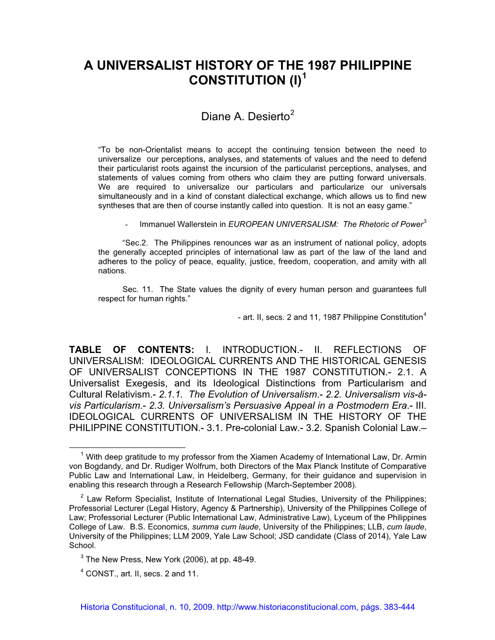 A Universalist History of the 1987 Philippine Constitution (I)1