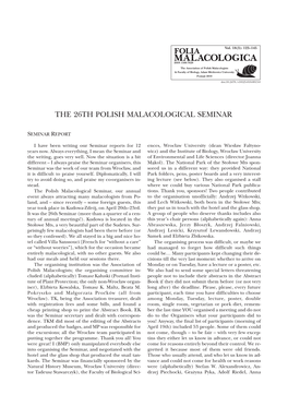MALACOLOGICAISSN 1506-7629 the Association of Polish Malacologists & Faculty of Biology, Adam Mickiewicz University Poznañ 2010