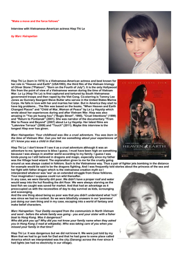 Interview with Vietnamese-American Actress Hiep Thi Le by Marc Hairapetian Hiep Th