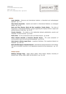 JANUS.NET E-Journal of International Relations, Vol