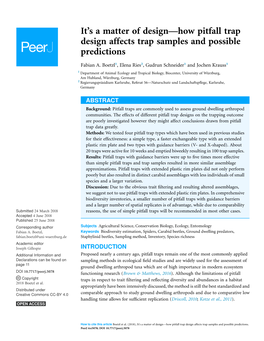 It's a Matter of Design-How Pitfall Trap Design Affects Trap Samples and Possible Predictions