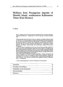 Mollusca from Preangerian Deposits of Mandul Island, Northeastern Kalimantan Timur (East Borneo)
