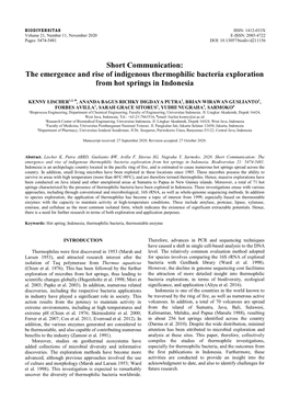 The Emergence and Rise of Indigenous Thermophilic Bacteria Exploration from Hot Springs in Indonesia