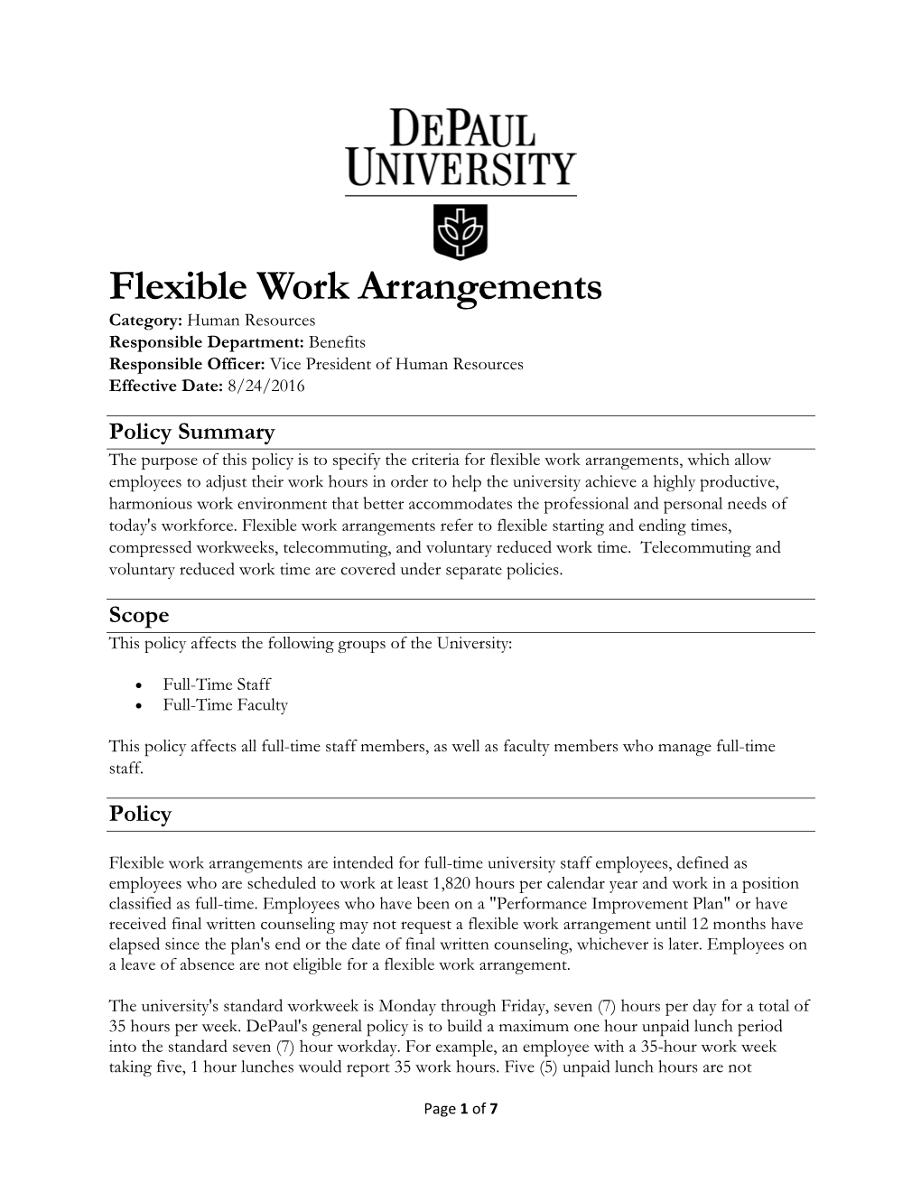 Flexible Work Arrangements Policy