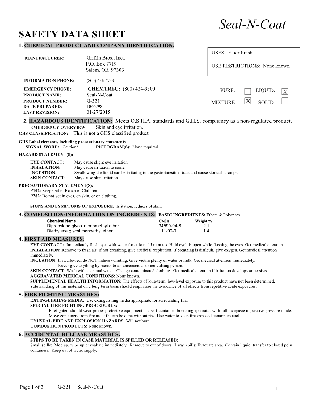 Seal-N-Coat SAFETY DATA SHEET