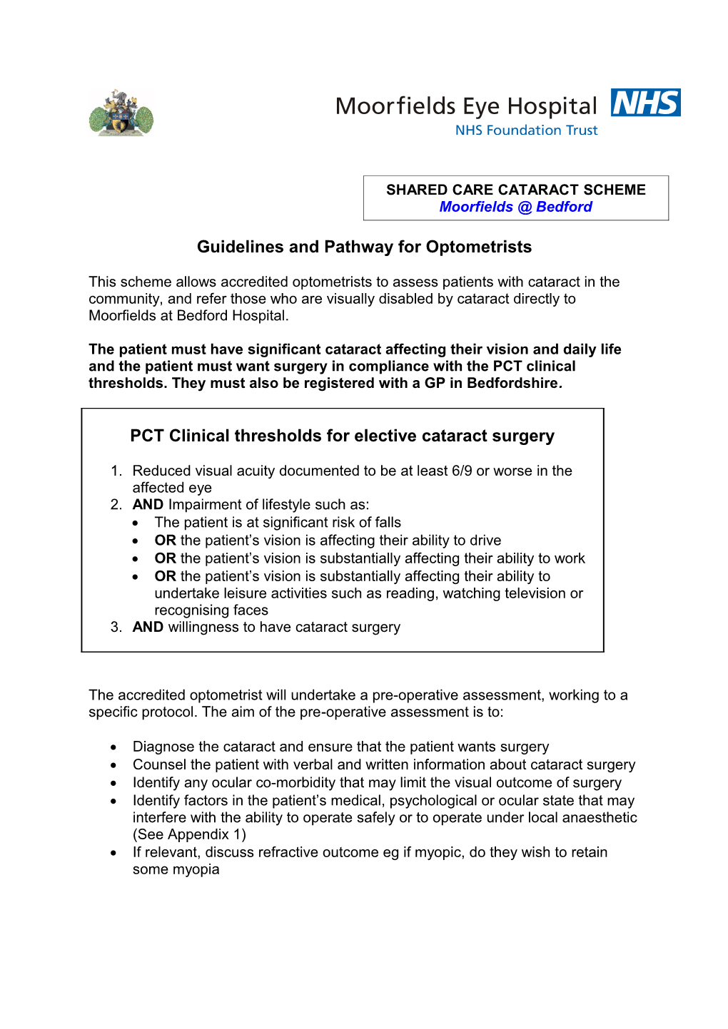 Guidelines and Pathway for Optometrists