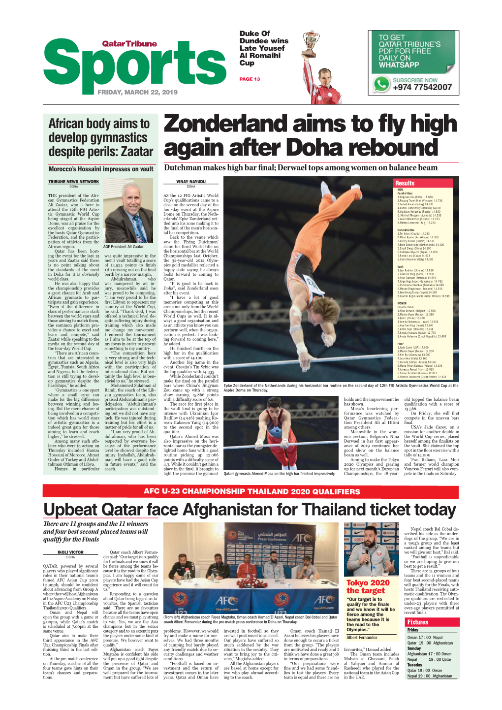 Zonderland Aims to Fly High Again After Doha Rebound