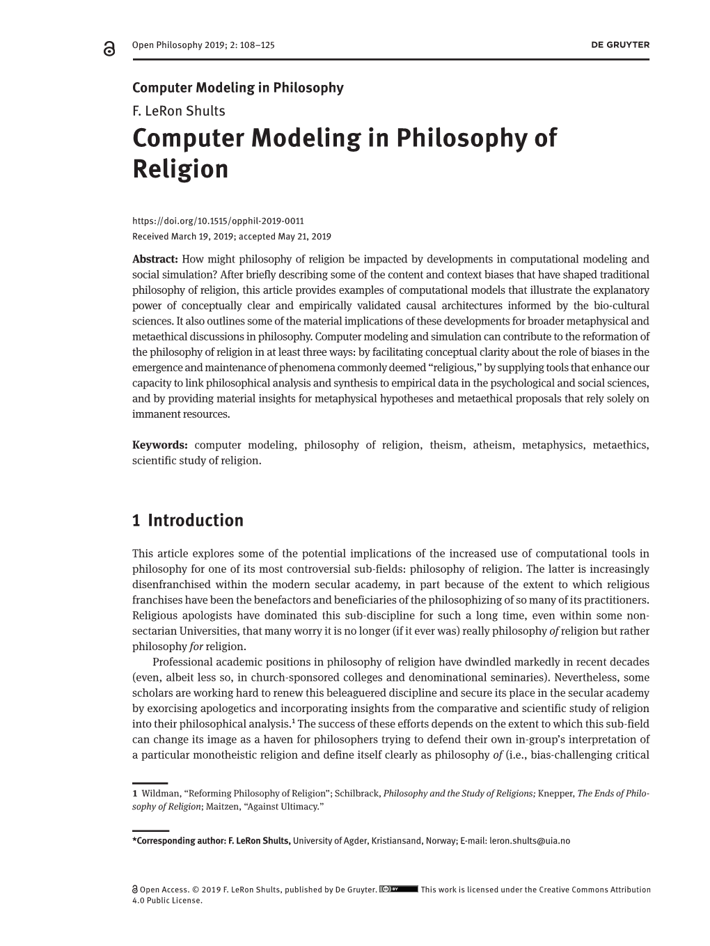 Computer Modeling in Philosophy of Religion