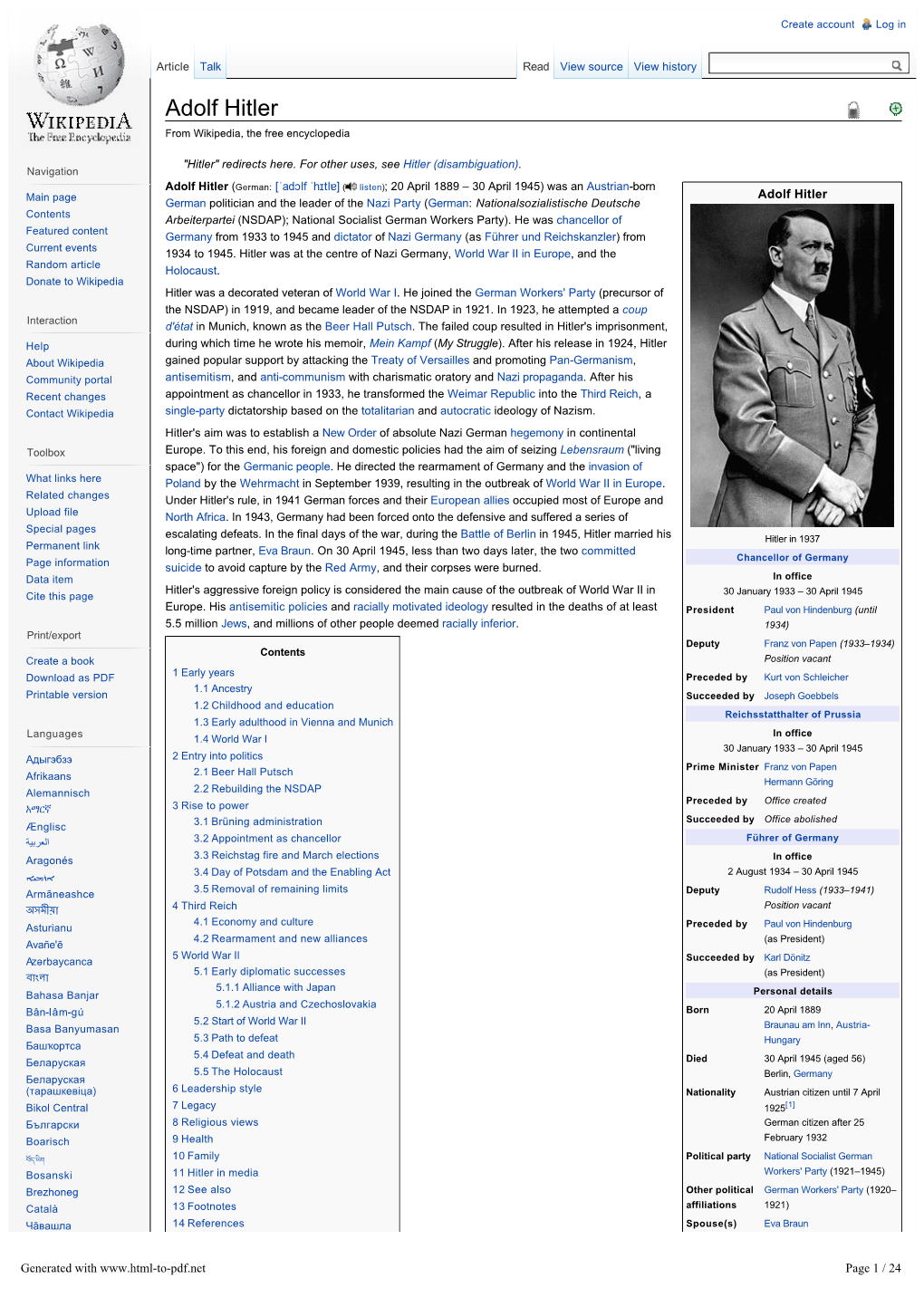 Adolf Hitler from Wikipedia, the Free Encyclopedia