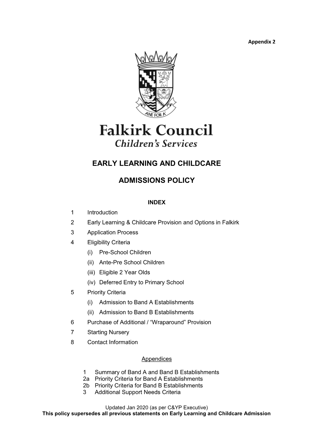 Early Learning and Childcare Admissions Policy