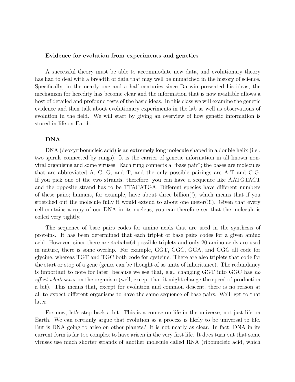 Evidence for Evolution from Experiments and Genetics A