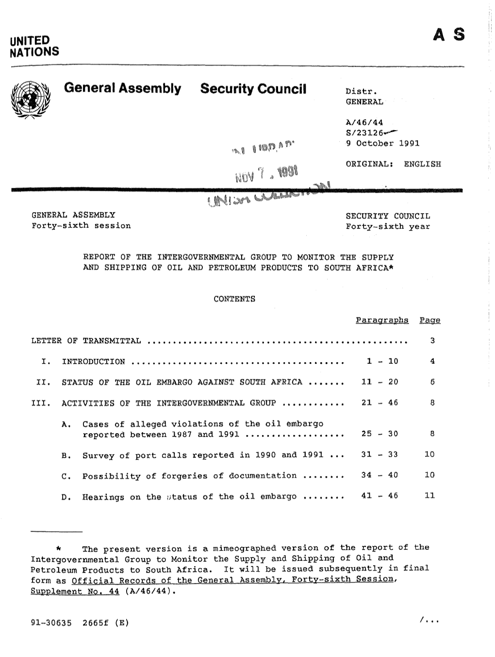 General Assembly Security Council Distr