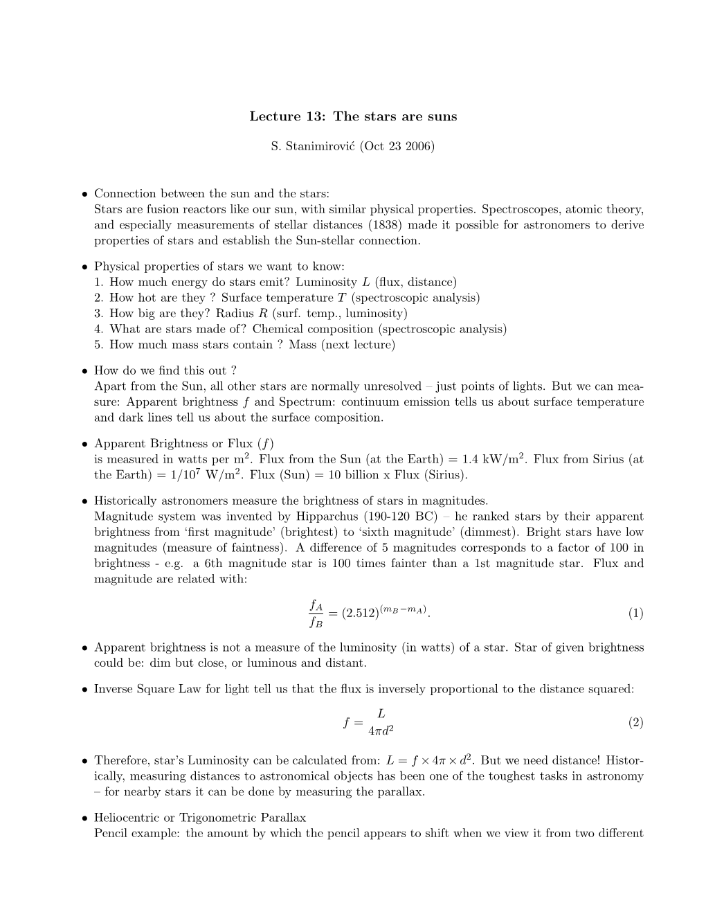 Lecture 13: the Stars Are Suns