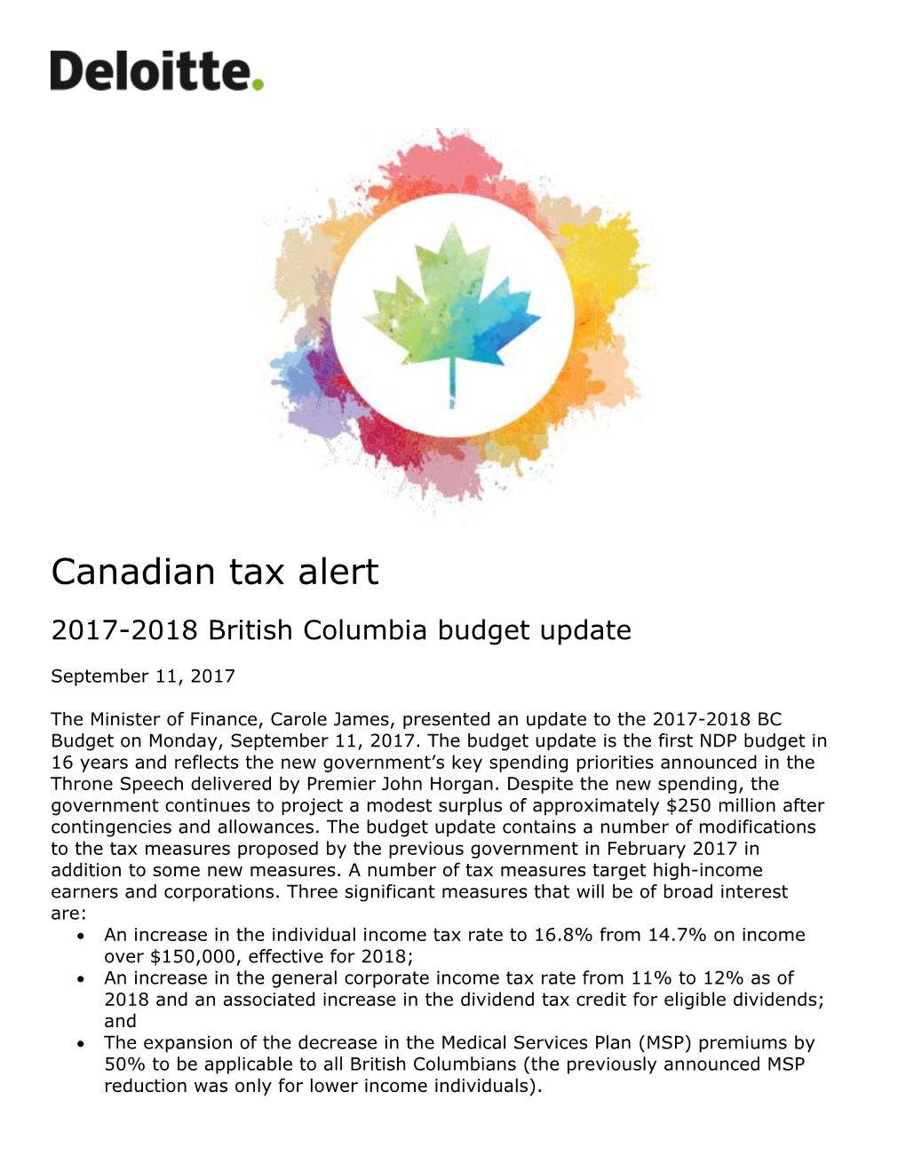 Canadian Tax Alert