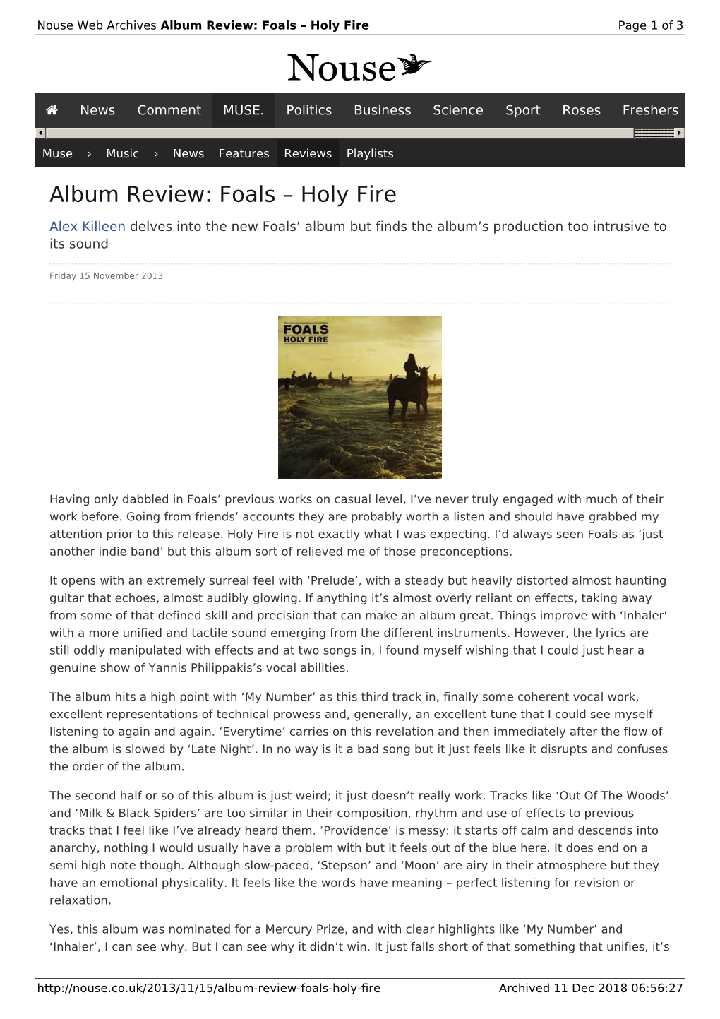 Album Review: Foals – Holy Fire | Nouse