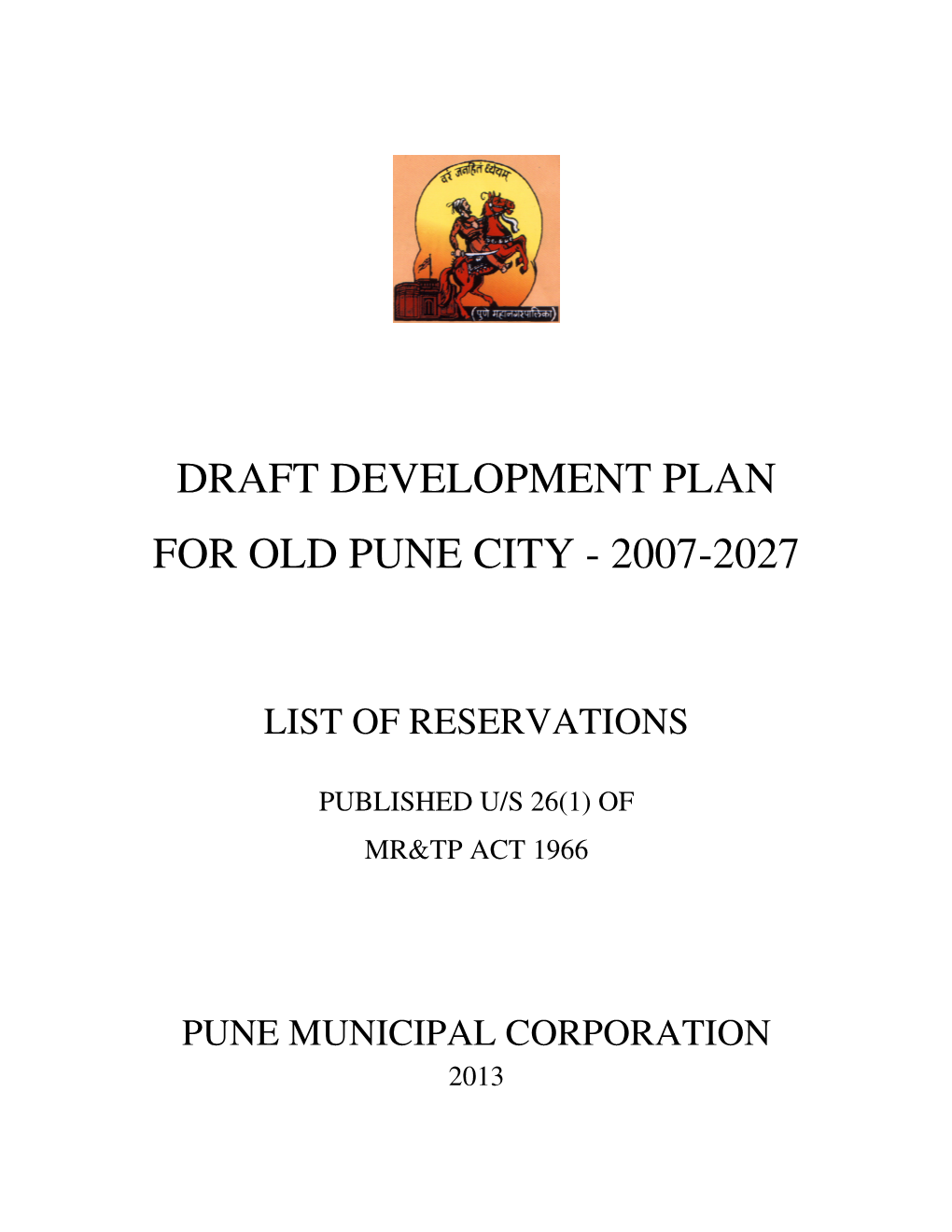 Draft Development Plan for Old Pune City - 2007-2027