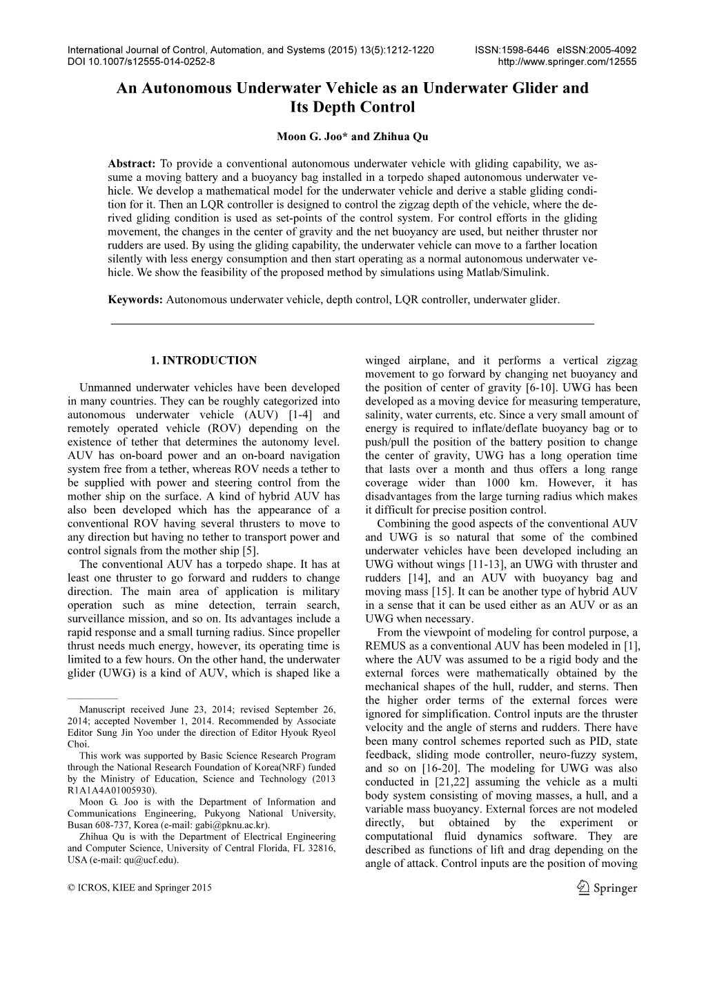 An Autonomous Underwater Vehicle As an Underwater Glider and Its Depth Control