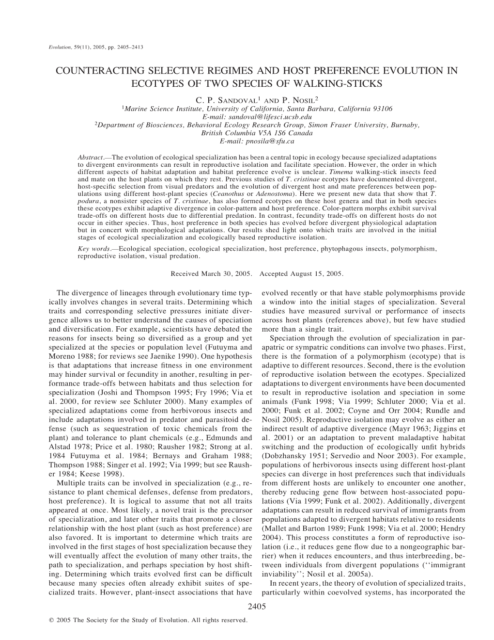 Counteracting Selective Regimes and Host Preference Evolution in Ecotypes of Two Species of Walking-Sticks