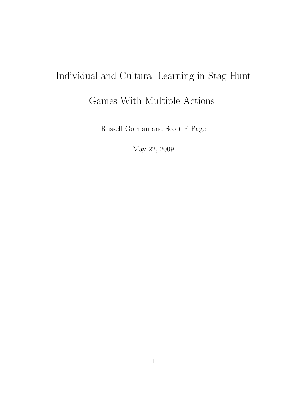 Individual and Cultural Learning in Stag Hunt Games with Multiple