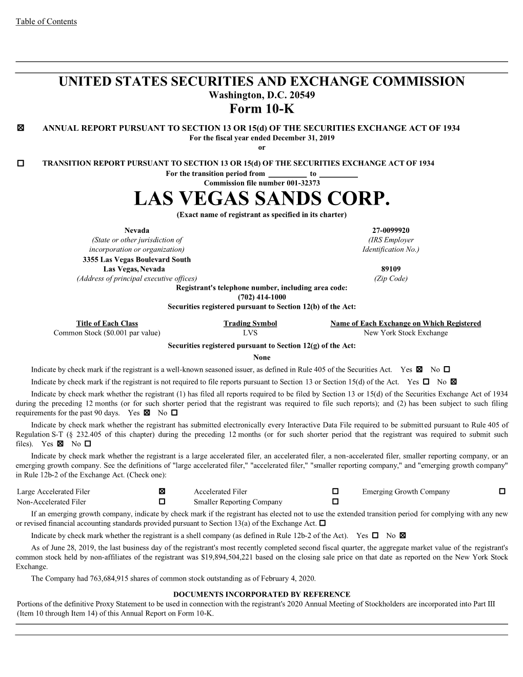 LAS VEGAS SANDS CORP (Form: 10-K