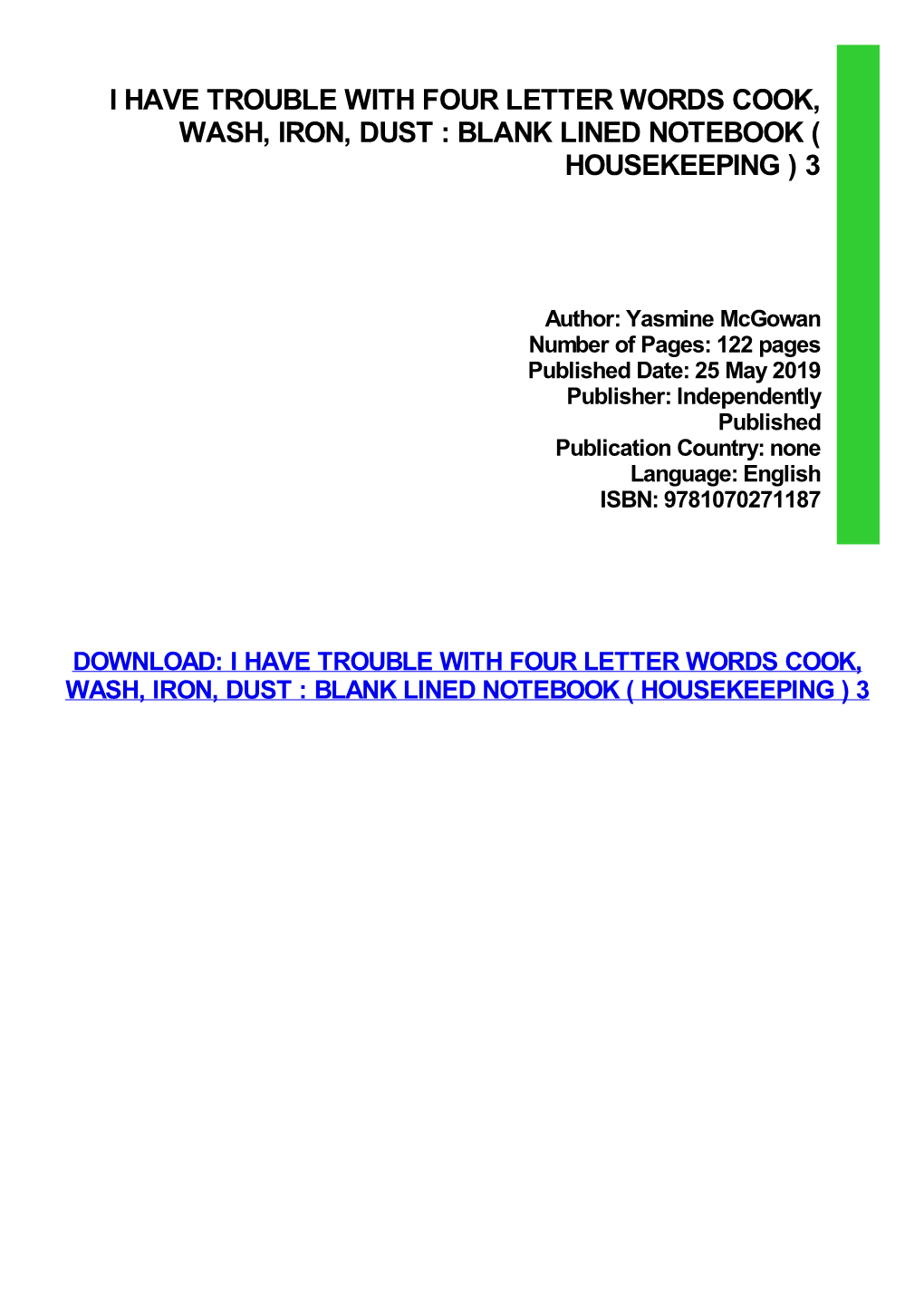 Blank Lined Notebook ( Housekeeping ) 3 Pdf Free Downl