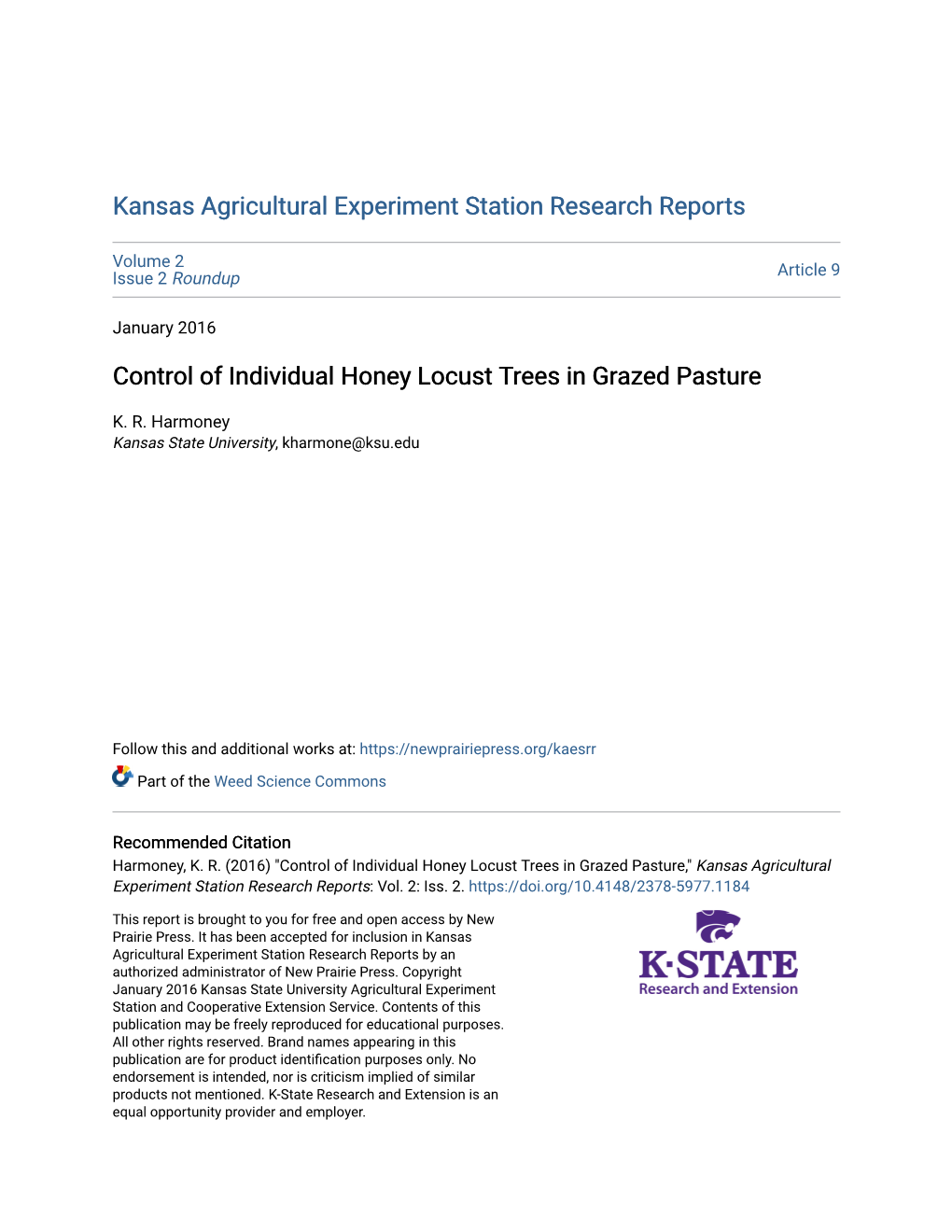 Control of Individual Honey Locust Trees in Grazed Pasture