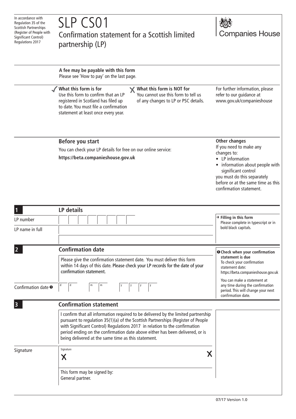 SLP CS01 Confirmation Statement for a Scottish Limited Partnership (LP)