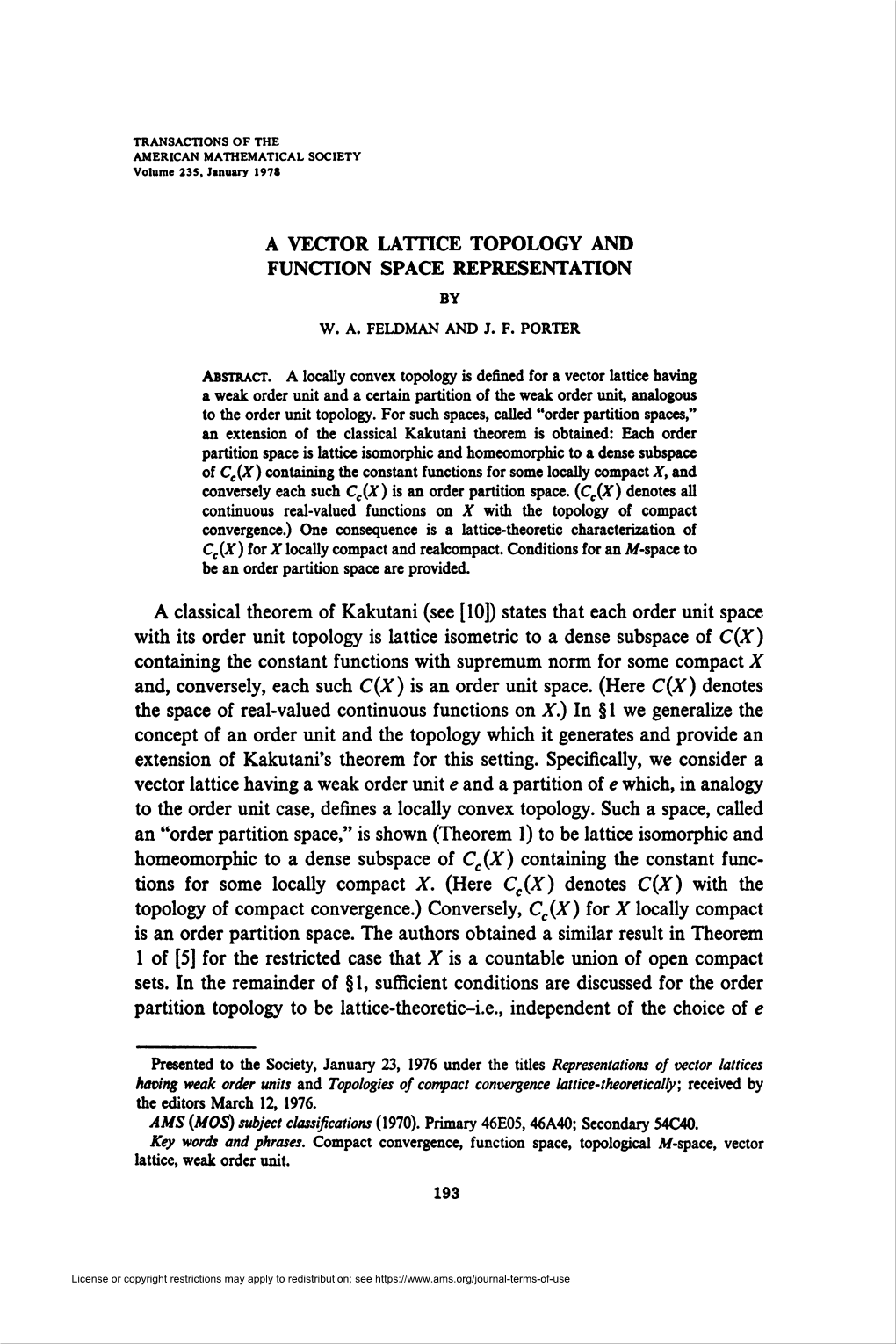 A Vector Lattice Topology and Function Space