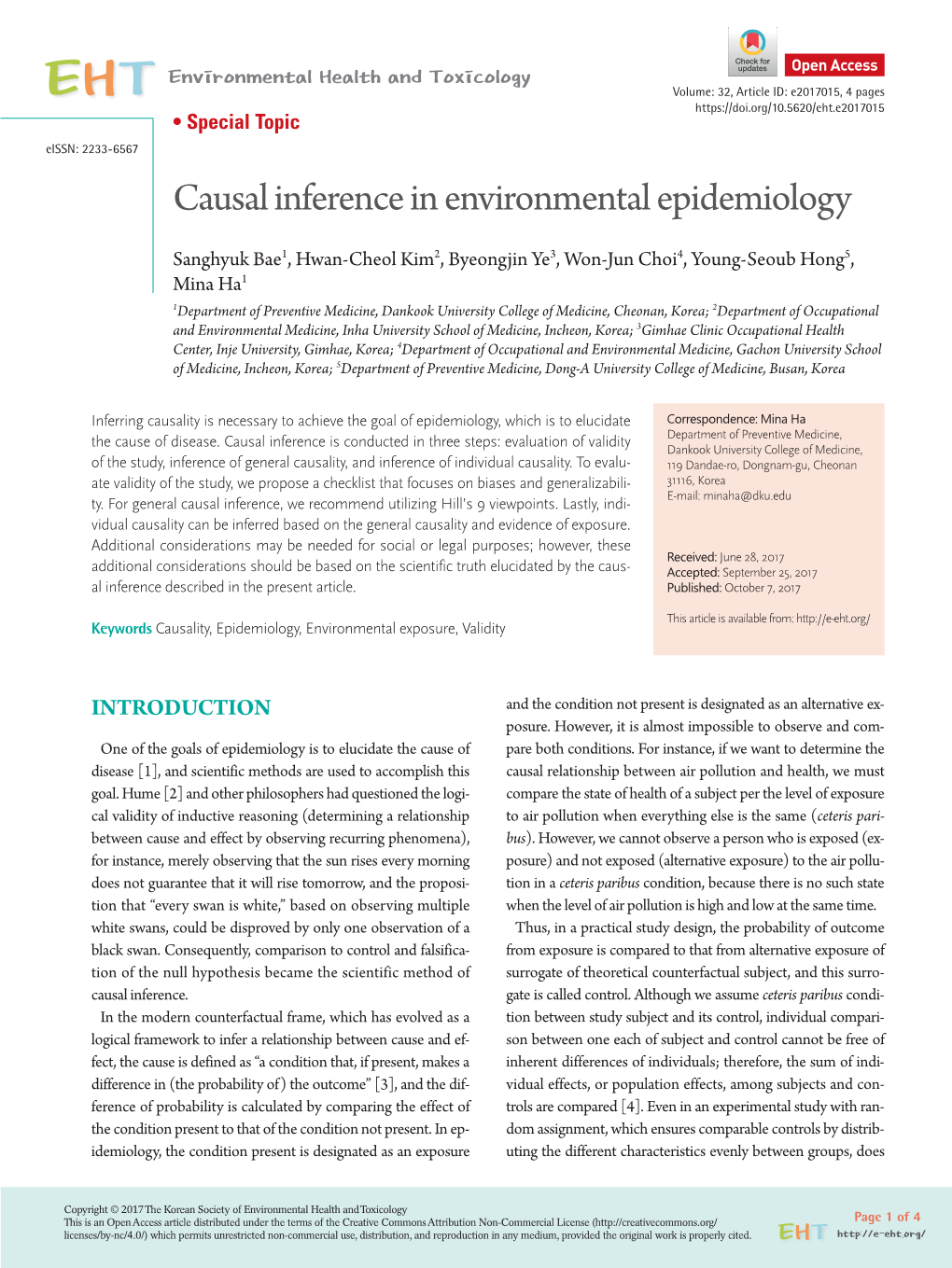 Causal Inference in Environmental Epidemiology