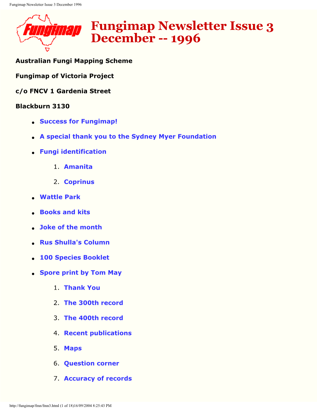 Fungimap Newsletter Issue 3 December 1996