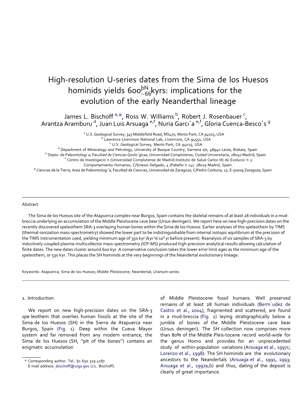 High-Resolution U-Series Dates from the Sima De Los Huesos Hominids Yields 600Þn Kyrs