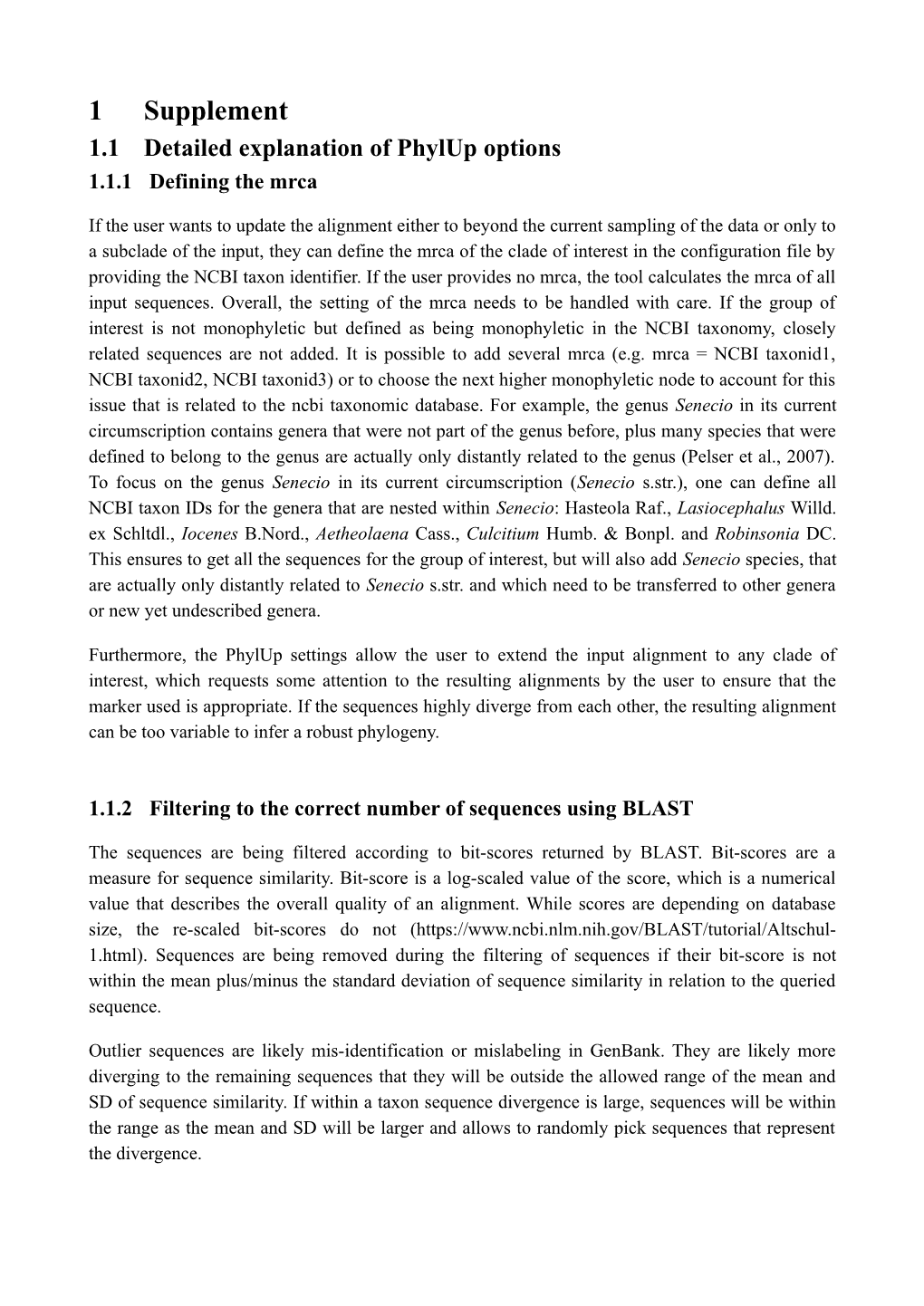 1 Supplement 1.1 Detailed Explanation of Phylup Options 1.1.1 Defining the Mrca