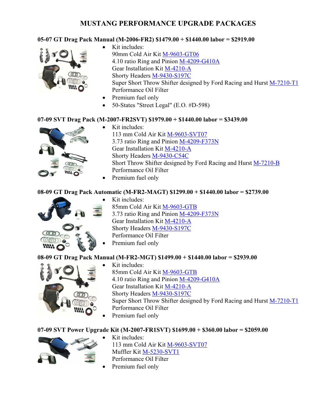 Mustang Performance Upgrade Packages